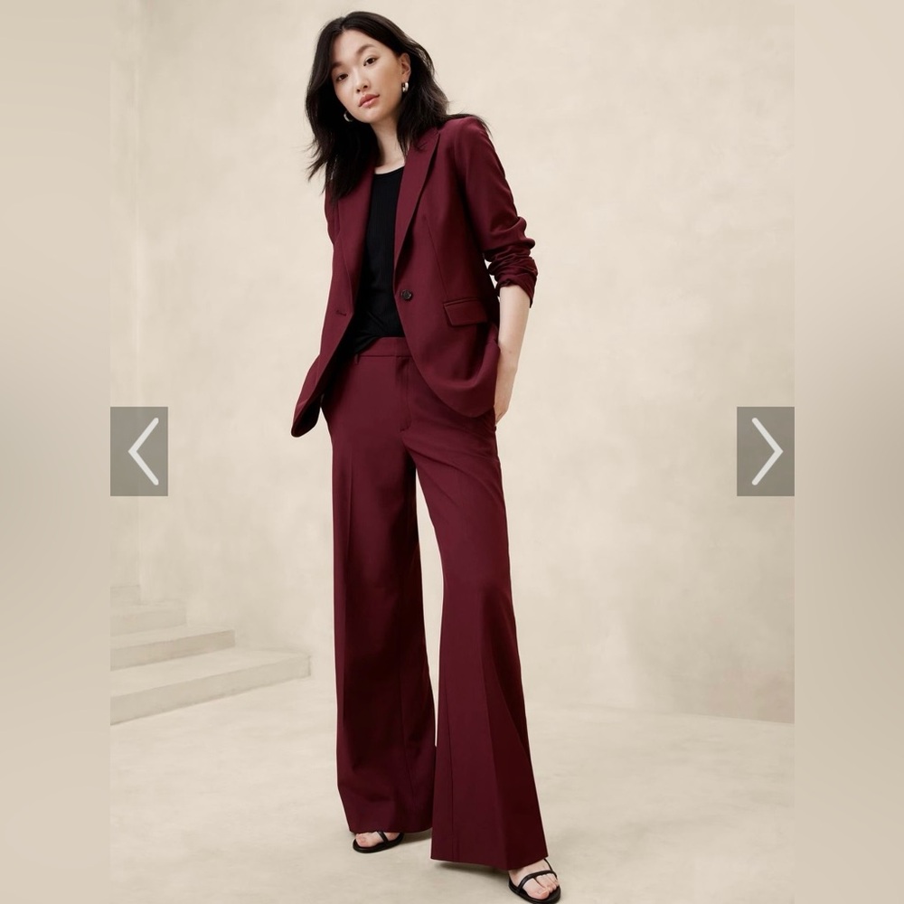 Wide-Leg Sculpted Trouser Pants in Burgundy (Vino Rosso) - Women's Suit